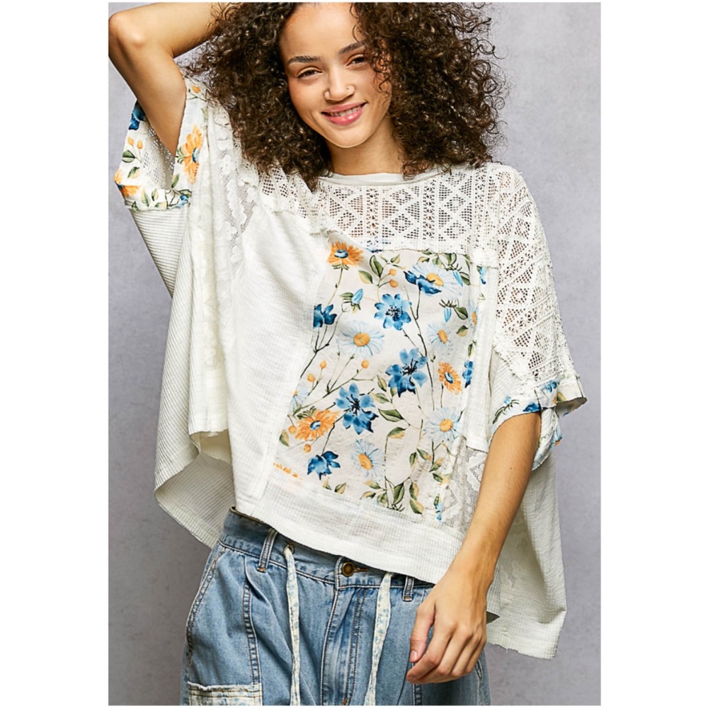 POL Floral Print Semi Sheer Short Sleeve Loose Fit Top - Picture 6 of 6